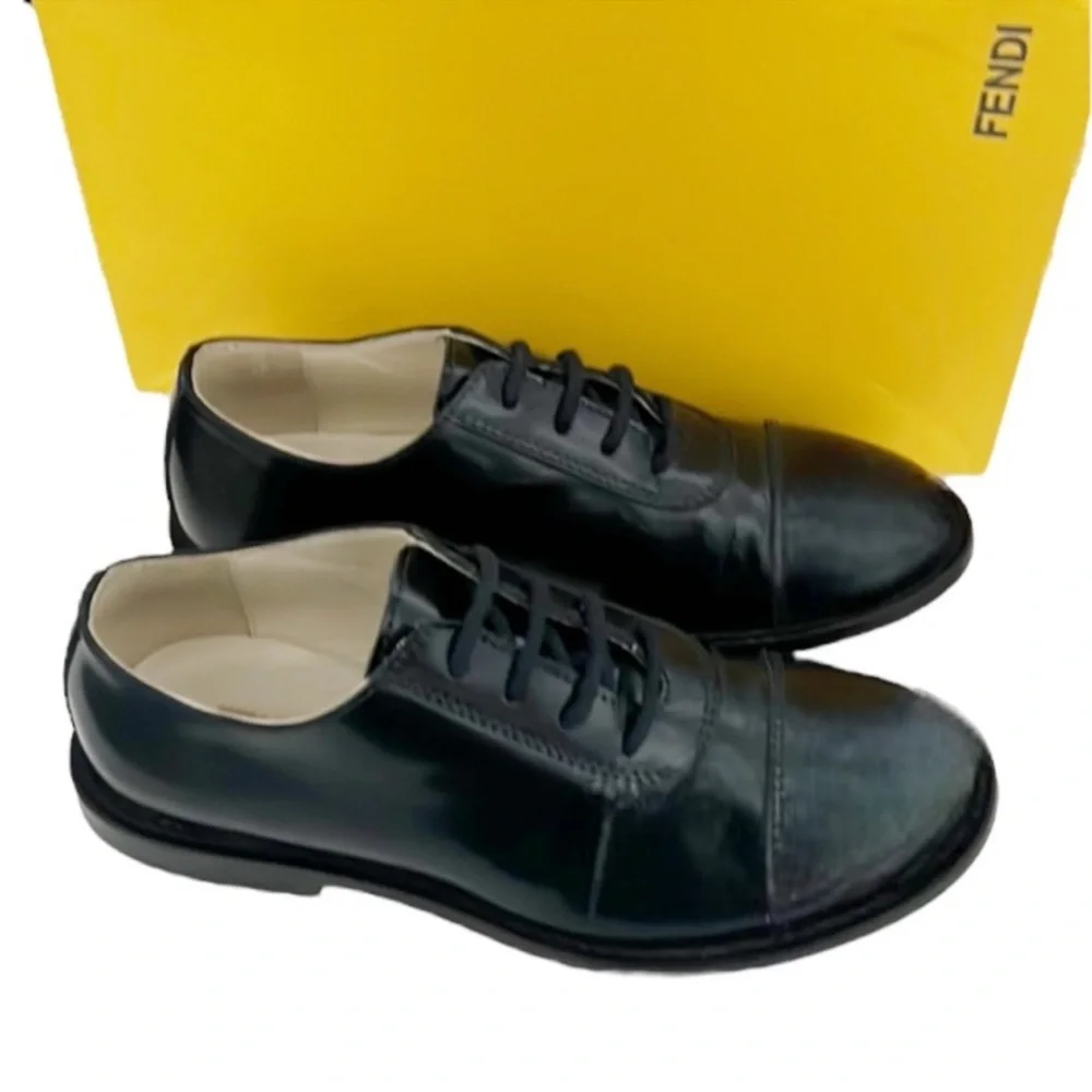 Authentic Fendi luxury designer dark navy blue Oxford derby dress shoes sz 13